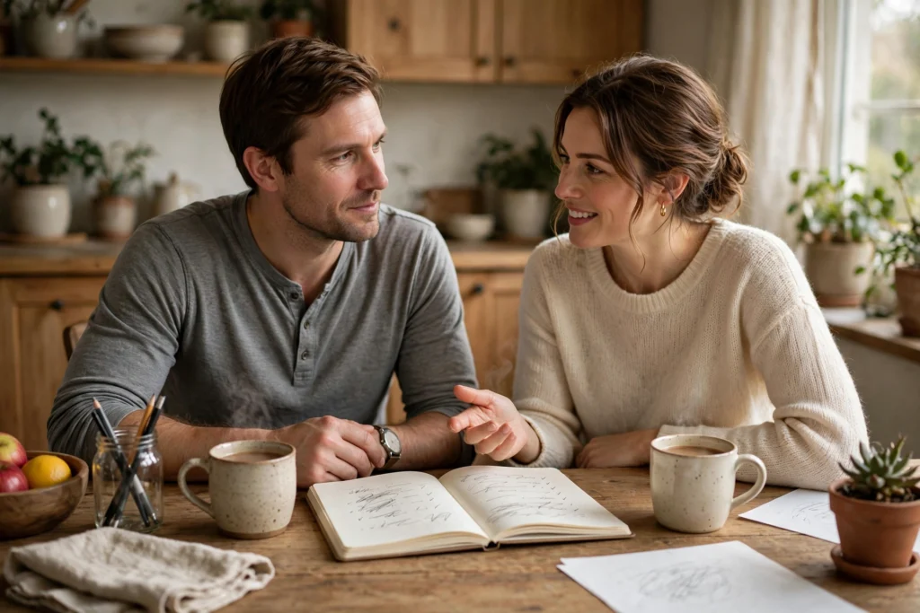 Photo of a couple weighing the pros and cons of their household budget categories at home