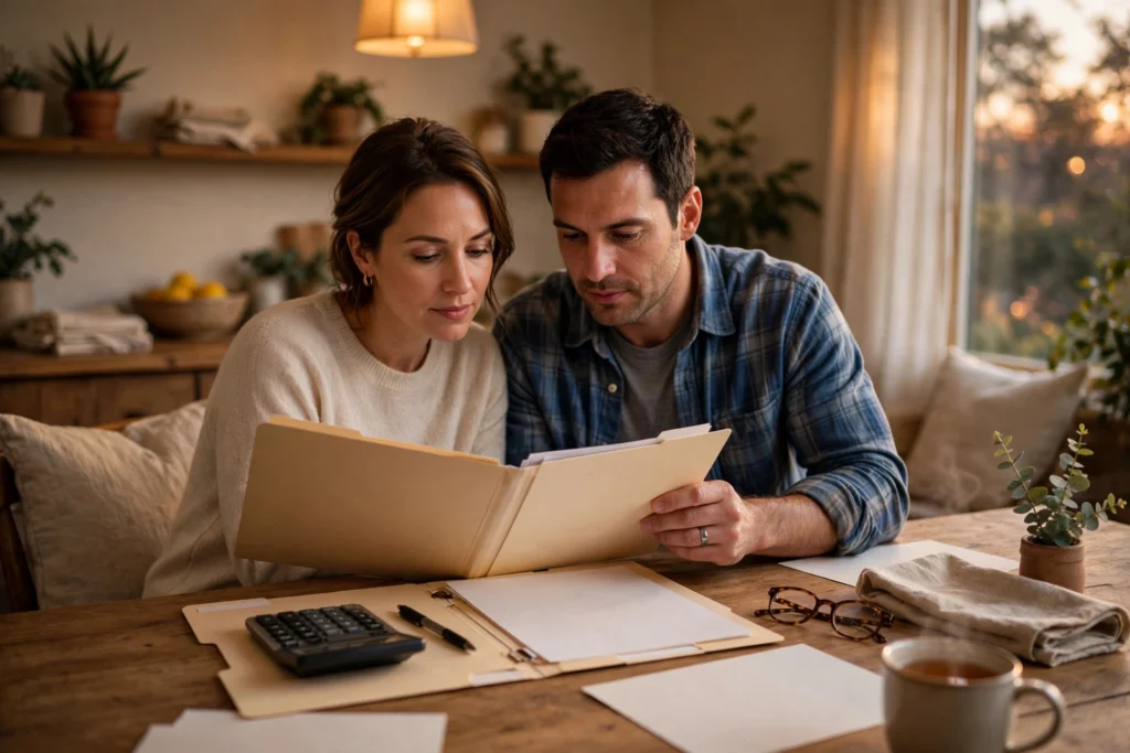 Photo of a couple reviewing married tax filing choices together at the table