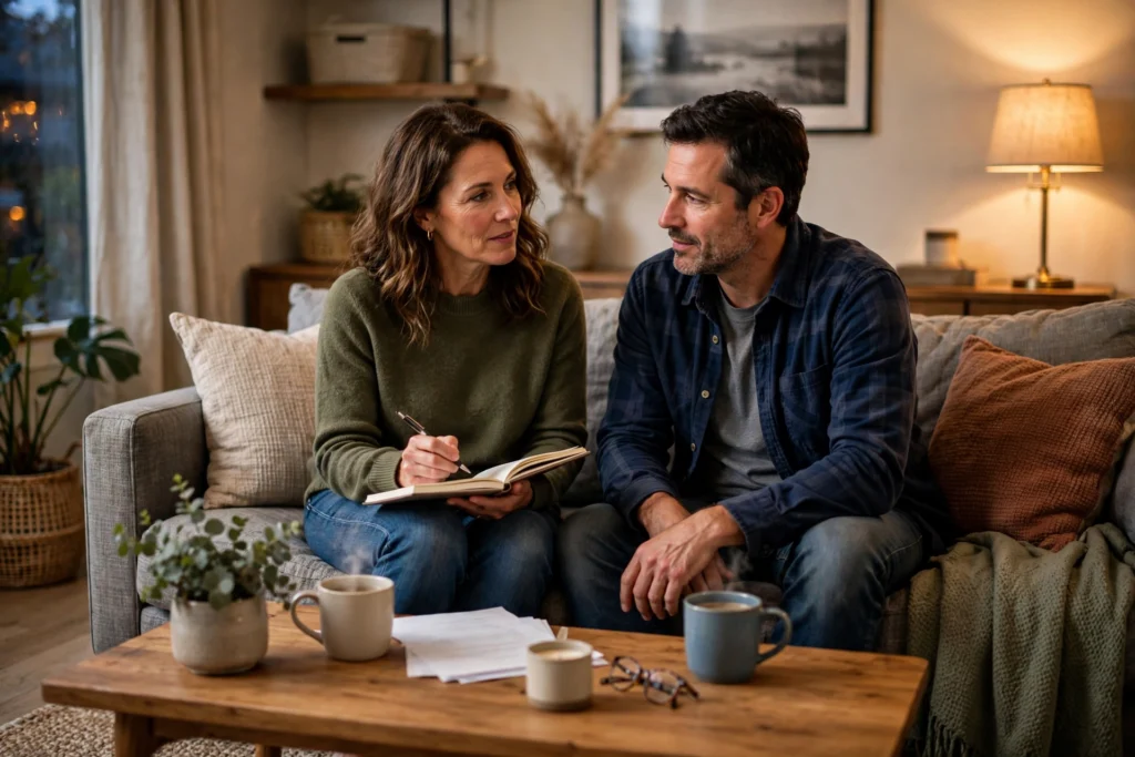 Photo of a couple reviewing their personal spending allowances together at home