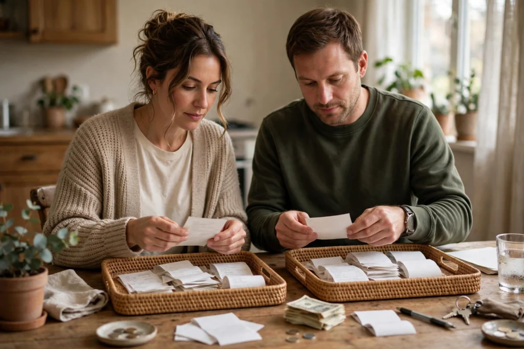 Photo of a couple reviewing side income records together to fix tax mistakes