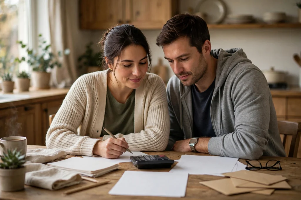 Photo of a couple rebuilding their two-paycheck bill split after a drop in income