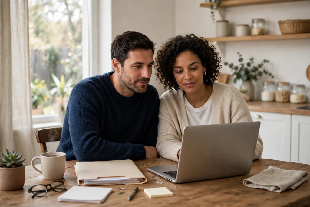Photo of a couple doing a withholding checkup together during tax season